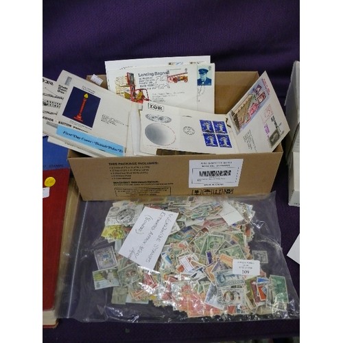 109 - COLLECTION OF OVER 3500 WORLDWIDE USED STAMPS PLUS OVER 50 MIXED FIRST DAY COVERS.