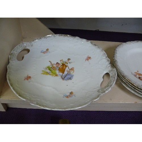 69 - VINTAGE CHINA PART TEASET DECORATED WITH CHERUBS.