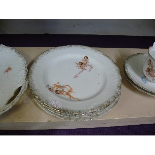 69 - VINTAGE CHINA PART TEASET DECORATED WITH CHERUBS.