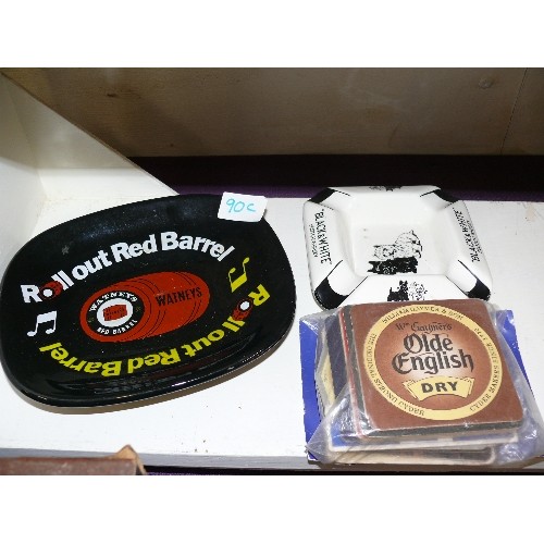 90C - A WATNEYS RED BARREL ADVERTISING ASHTRAY, A BLACK & WHITE SCOTCH WHISKY ADVERTISING ASHTRAY PLUS A S... 