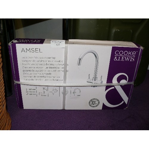 137 - AMSEL TWIN LEVER KITCHEN MIXER TAP, BOXED BY COOKE & LEWIS.