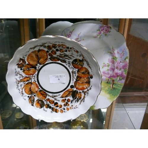 258 - A ROYAL ALBERT 'BLOSSOM TIME' CAKE PLATE AND A LOMONOSOV LUSTRE DISH DECORATED WITH LEAVES AND BERRI... 