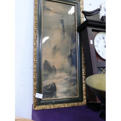 119 - VINTAGE FRAMED AND GLAZED PICTURE OF A LIGHTHOUSE.