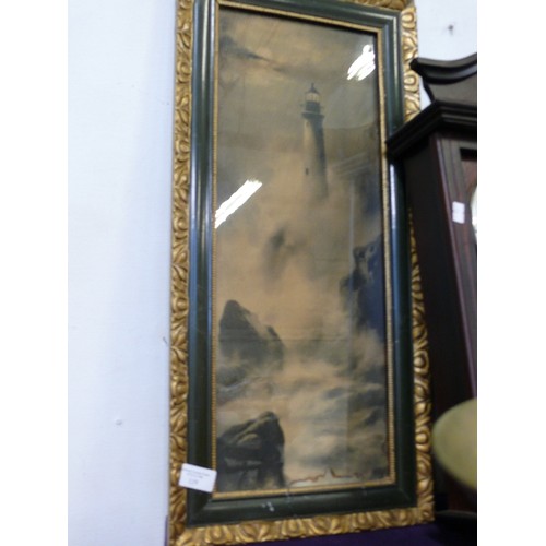 119 - VINTAGE FRAMED AND GLAZED PICTURE OF A LIGHTHOUSE.