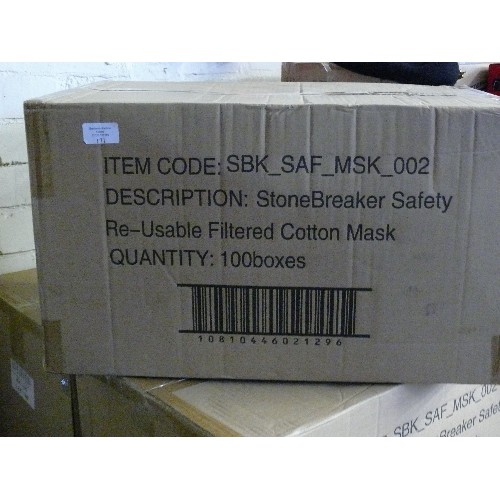 171 - SEALED BOX OF 100 BOXES OF RE-USEABLE FILTERED COTTON SAFETY MASKS.