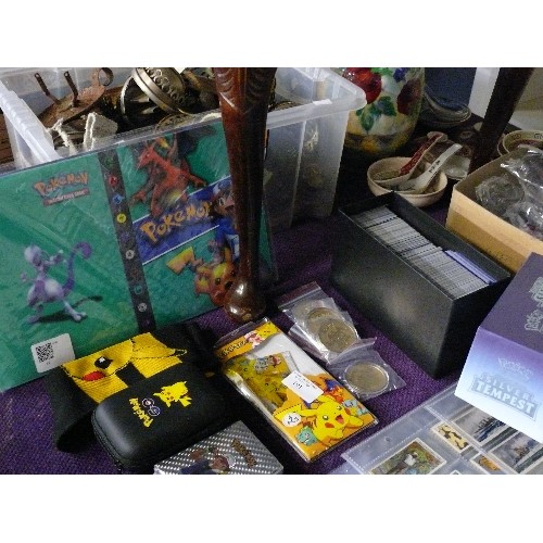 191 - POKEMON COLLECTION INCLUDING BOX OF 850 CARDS, A PACK OF SILVER METAL CARDS, A PAIR OF SOCKS, AN EMP... 