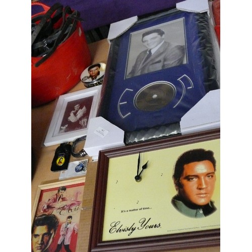 196 - LARGE ELVIS COLLECTION INCLUDING GOLD DISC MOUNTED FRAME AND PICTURE, SET OF FOUR COASTERS, ELVIS CL... 