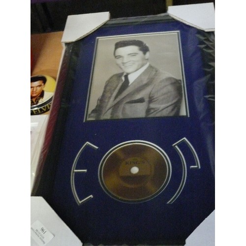 196 - LARGE ELVIS COLLECTION INCLUDING GOLD DISC MOUNTED FRAME AND PICTURE, SET OF FOUR COASTERS, ELVIS CL... 