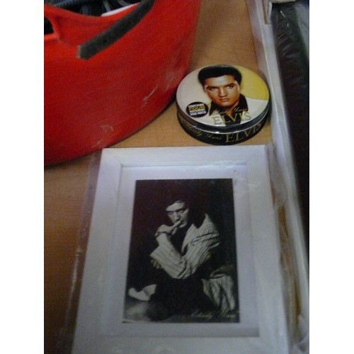 196 - LARGE ELVIS COLLECTION INCLUDING GOLD DISC MOUNTED FRAME AND PICTURE, SET OF FOUR COASTERS, ELVIS CL... 