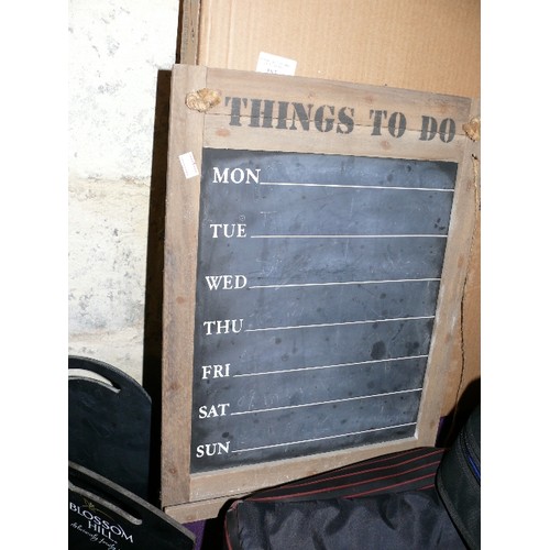 184 - SIX TABLETOP BLACKBOARDS PLUS A WALL HANGING 'THINGS TO DO' BLACKBOARD PLANNER.