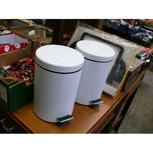 217 - TWO SMALL WHITE PEDAL BINS