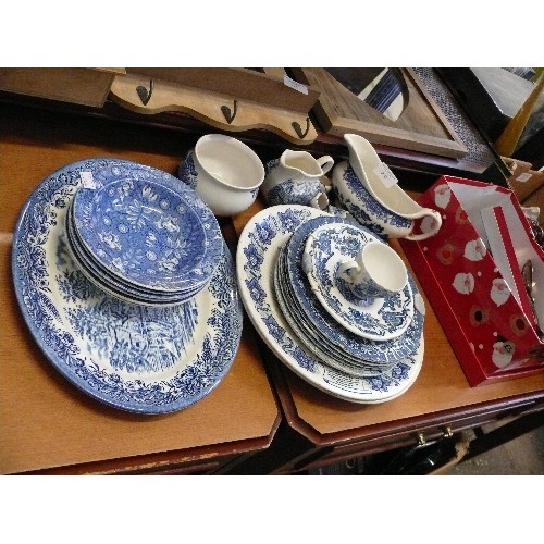 220 - COLLECTION OF VARIOUS BLUE AND WHITE CERAMICS PLATES, JUGS ETC.