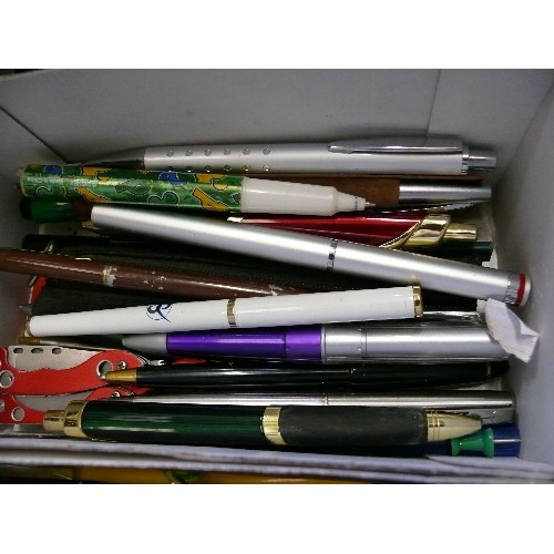 225 - TWO BOXES OF BALLPOINT PENS AND VINTAGE PEN BOXES INCLUDING MABIE TODD 'SWAN'.