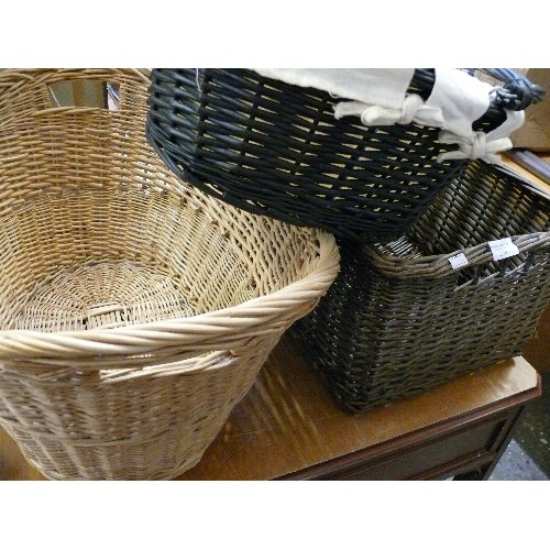 239 - WICKER BASKETS - TWO LARGE AND ONE SMALLER.