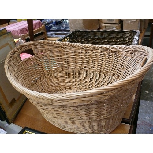 239 - WICKER BASKETS - TWO LARGE AND ONE SMALLER.