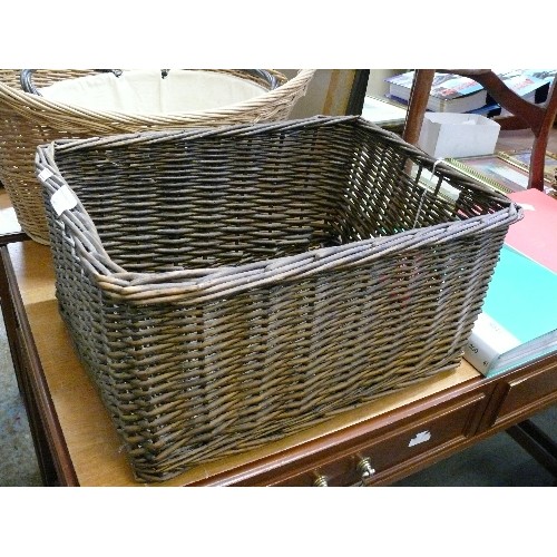 239 - WICKER BASKETS - TWO LARGE AND ONE SMALLER.