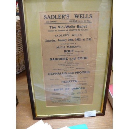 243 - OLD POSTER ADVERTISING THE VIC-WELLS BALLET UNDER THE DIRECTION OF NINETTE DE VALOIS AT SADLER'S WEL... 