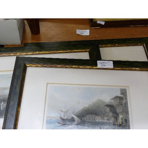 256 - THREE FRAMED AND GLAZED PRINTS OF TURKISH SCENES.