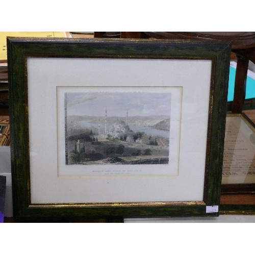 256 - THREE FRAMED AND GLAZED PRINTS OF TURKISH SCENES.