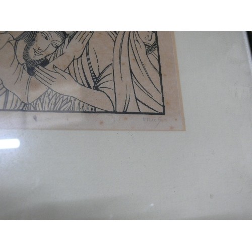 257 - FRAMED AND GLAZED WOOD ENGRAVING ON PAPER 'MARY MAGDALEN' BY ERIC GILL, LIMITED EDITION 4/15.  ALSO,... 