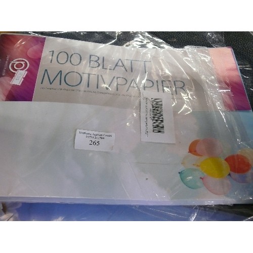 265 - TWO NEW PACKS, EACH CONTAINING 100 SHEETS OF BLATT MOTIVPAPER WITH BALLOONS AND FLOWER PATTERNS.