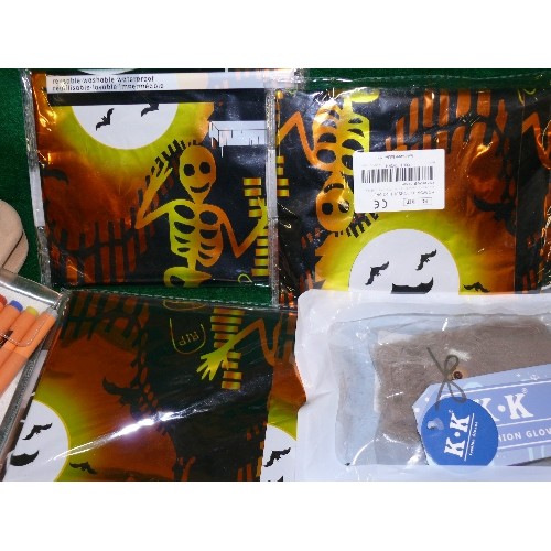 283 - TRAY OF NEW PACKAGED ITEMS, HALLOWEEN BANNERS, POSTERS ETC.