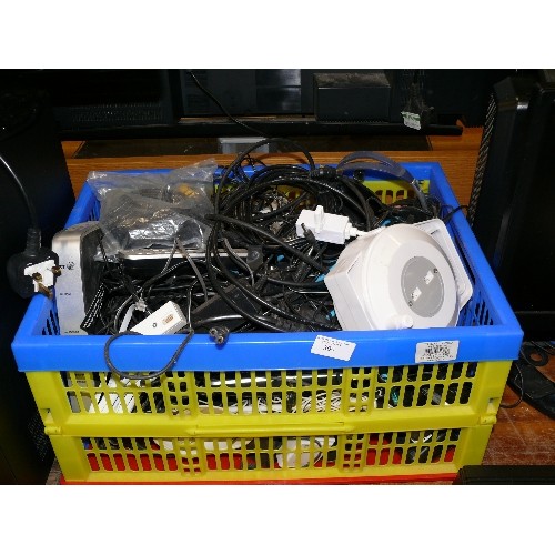 309 - LARGE CRATE OF MIXED CABLES AND ELECTRICALS.