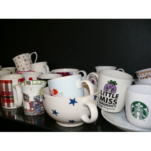 352 - SHELF OF MIXED MUGS INCLUDING CATH KIDSTON AND STARBUCKS.