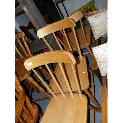 372 - THREE STICK BACK KITCHEN CHAIRS