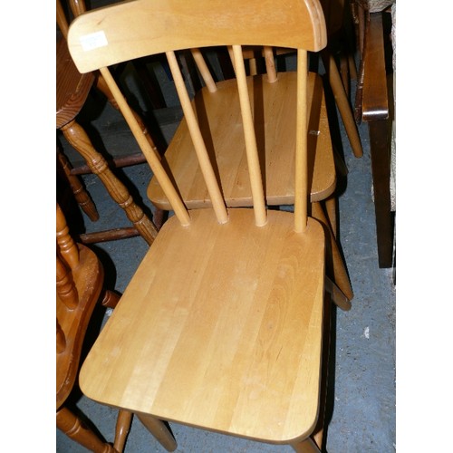 372 - THREE STICK BACK KITCHEN CHAIRS