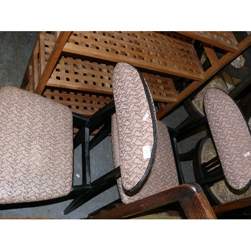 377 - PAIR OF MID CENTURY EBONISED WOOD CHAIRS WITH VINYL SEAT AND BACKS.