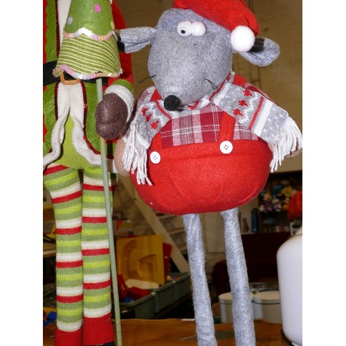 385 - THREE LARGE STANDING CHRISTMAS FIGURES - SANTA, REINDEER AND A MOUSE.