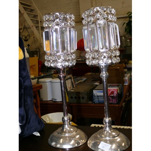 388 - PAIR OF TALL CRYSTAL GOBLET CANDLE HOLDERS