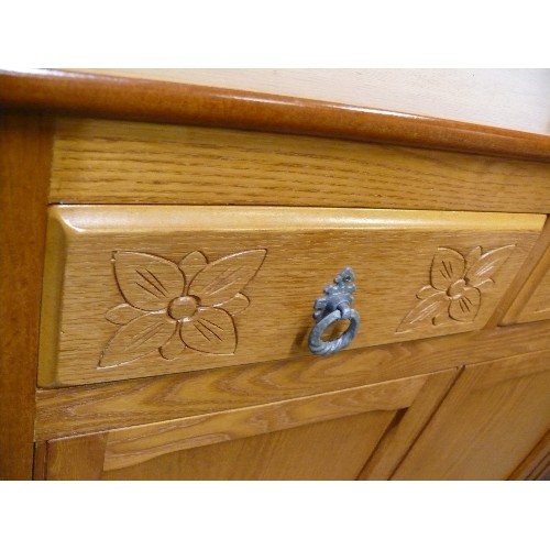 402 - ATTRACTIVE SIDEBOARD WITH FLOWER CARVING TO DRAWER FONTS 2/2.