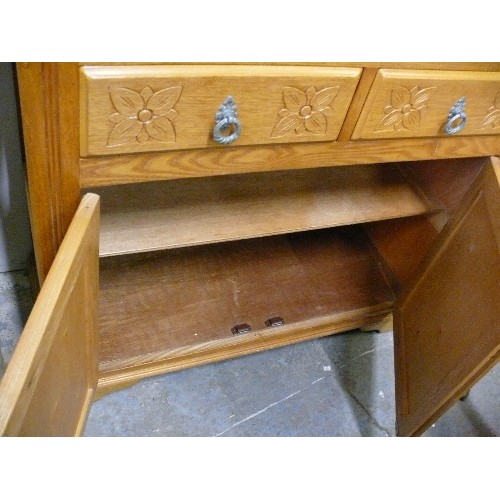 402 - ATTRACTIVE SIDEBOARD WITH FLOWER CARVING TO DRAWER FONTS 2/2.