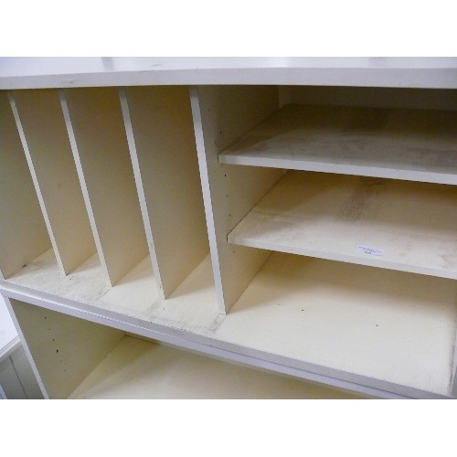 405 - CREAM RETRO MELAMINE STORAGE -LP'S/WRITING WITH SHELF AND TWO DRAWERS IN BLACK.