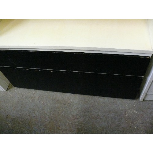 405 - CREAM RETRO MELAMINE STORAGE -LP'S/WRITING WITH SHELF AND TWO DRAWERS IN BLACK.