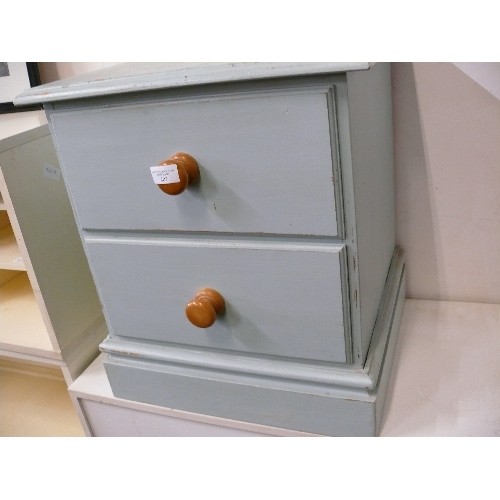 407 - PINE PAINTED TWO DRAWER BEDSIDE CHEST.