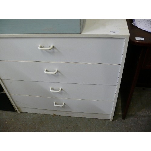 408 - WHITE FOUR DRAWER MELAMINE CHEST OF DRAWERS.