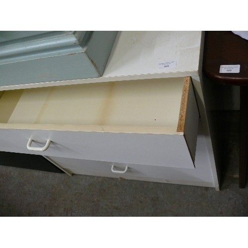 408 - WHITE FOUR DRAWER MELAMINE CHEST OF DRAWERS.