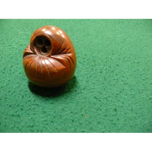 4 - JAPANESE CARVED KOBE DARUMA DOLL NETSUKE