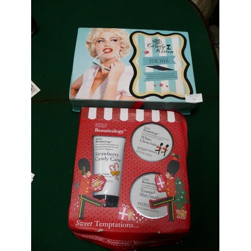 44 - CANDY KITTEN PERFUME GIFT SET AND BAYLISS AND HARDING SWEET TEMPTATION GIFT SET.