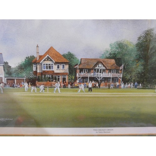 46 - 'THE CRICKET GREEN', A PRINT BY TERRY HARRISON, SIGNED.