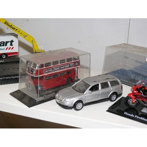 93 - MODEL VEHICLES -EDDIE STOBART TRUCK, LONDON BUS, TIGER TANK, HONDA FIREBLADE MOTORBIKE, PASSAT CAR A... 