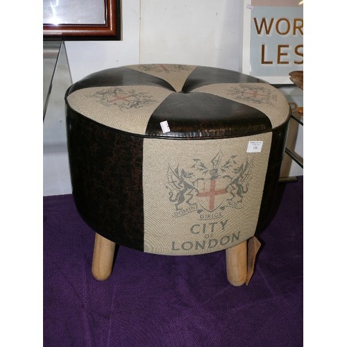 134 - LARGE DECORATIVE FOUR LEGGED CITY OF LONDON STOOL.