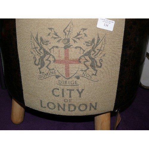 134 - LARGE DECORATIVE FOUR LEGGED CITY OF LONDON STOOL.