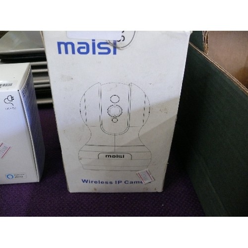 103 - A WIRELESS IP CAMERA BY MAISI AND A MINI INDOOR PLUG-IN HD SMART SECURITY CAMERA BY BLINK, BOTH BOXE... 