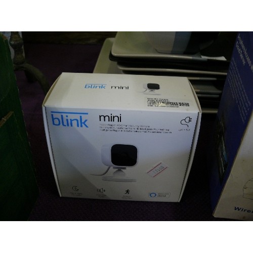 103 - A WIRELESS IP CAMERA BY MAISI AND A MINI INDOOR PLUG-IN HD SMART SECURITY CAMERA BY BLINK, BOTH BOXE... 