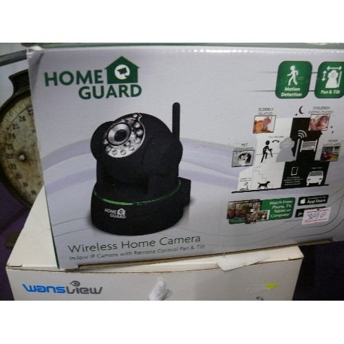 122 - A WIRELESS INDOOR IP HOME CAMERA WITH REMOTE CONTROL BY HOMEGUARD AND A FULL HP PTZ IP CAMERA BY WAN... 