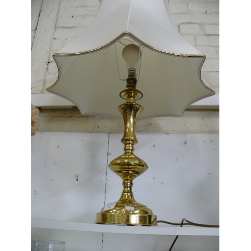 98 - LARGE BRASS TABLE LAMP WITH MATCHING SHADE.